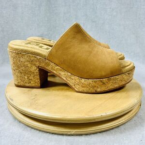 Hush Puppies Poppy Slides Womens 7 Brown Leather Mules Clogs Boho Shoes Tan Fall